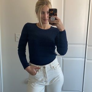 GAP Navy Blue Long Sleeve Ribbed Top